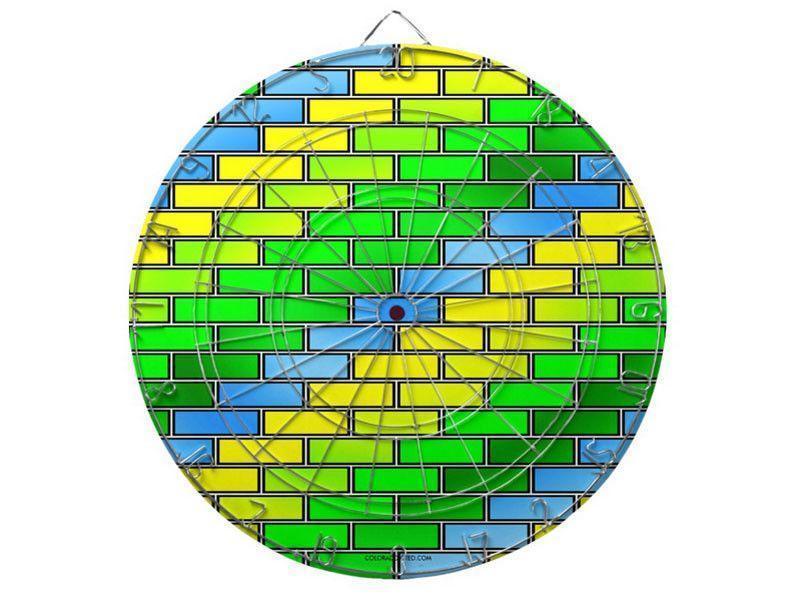 Dartboards-BRICK WALL #2 Dartboards (includes 6 Darts)-Greens &amp; Yellows &amp; Light Blues-from COLORADDICTED.COM-