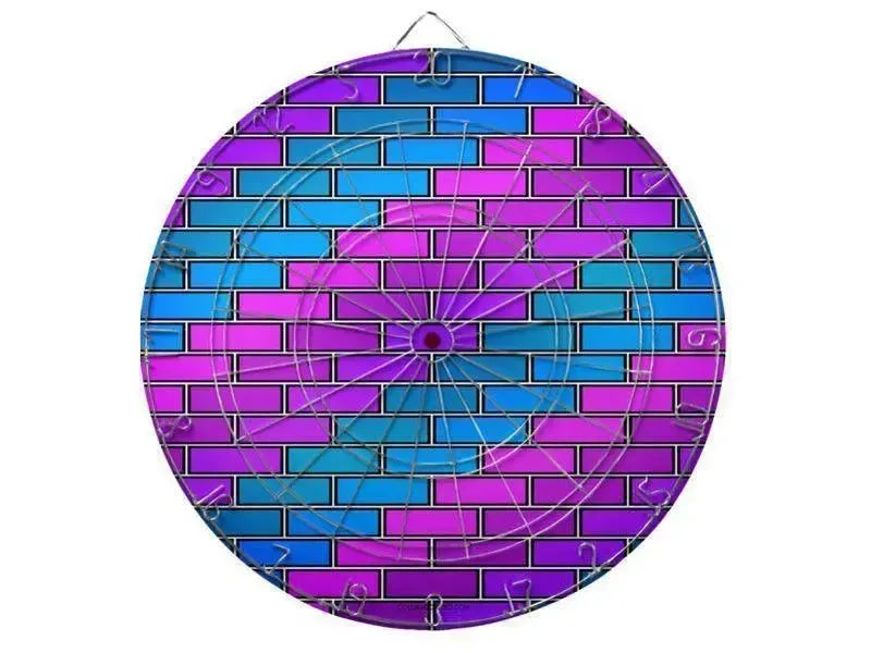 Dartboards-BRICK WALL #2 Dartboards (includes 6 Darts)-Purples & Violets & Fuchsias & Turquoises-from COLORADDICTED.COM-