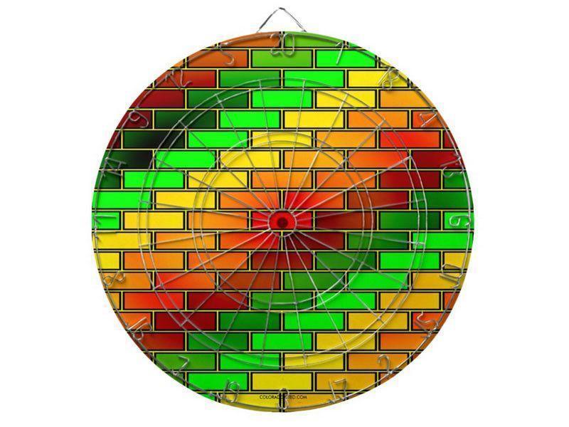 Dartboards-BRICK WALL #2 Dartboards (includes 6 Darts)-Reds &amp; Oranges &amp; Yellows &amp; Greens-from COLORADDICTED.COM-