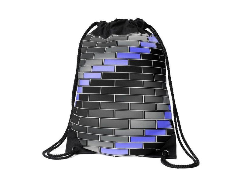 Drawstring Bags-BRICK WALL #2 Drawstring Bags-Black &amp; Grays &amp; Light Blues-from COLORADDICTED.COM-