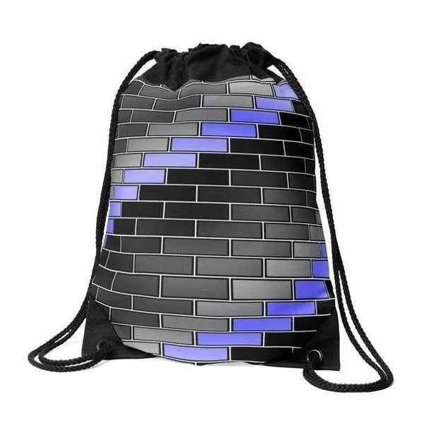Drawstring Bags-BRICK WALL #2 Drawstring Bags-Black & Grays & Light Blues-from COLORADDICTED.COM-