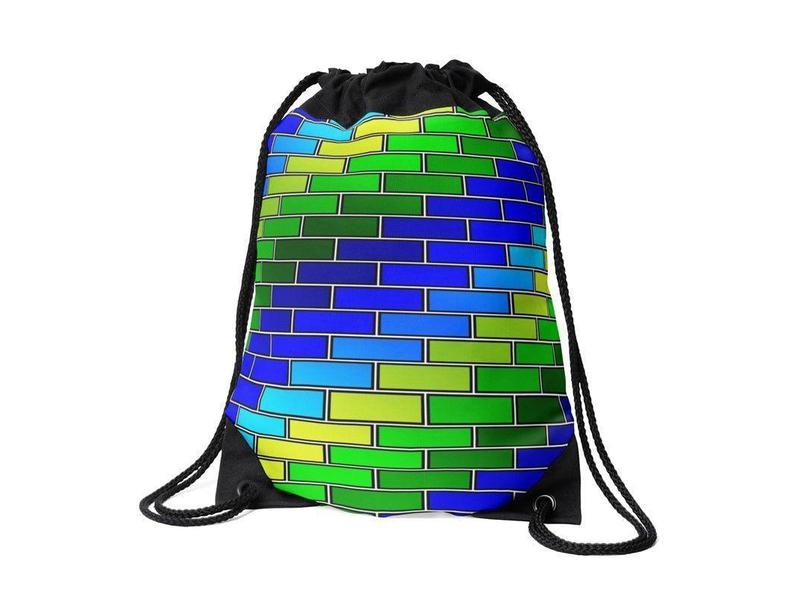 Drawstring Bags-BRICK WALL #2 Drawstring Bags-Blues &amp; Greens-from COLORADDICTED.COM-