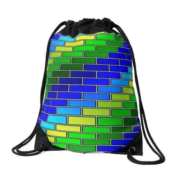 Drawstring Bags-BRICK WALL #2 Drawstring Bags-Blues & Greens-from COLORADDICTED.COM-