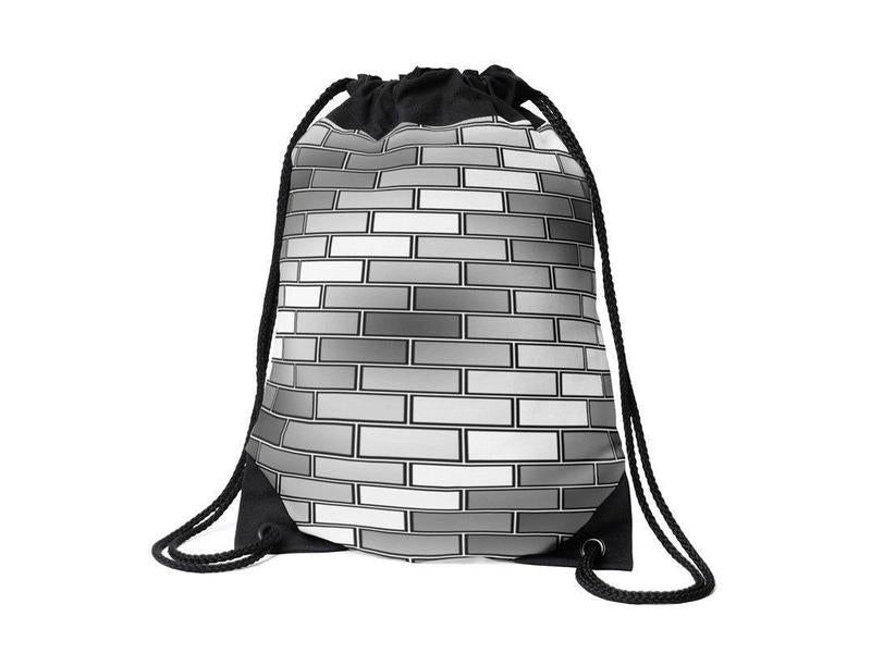 Drawstring Bags-BRICK WALL #2 Drawstring Bags-Grays &amp; White-from COLORADDICTED.COM-