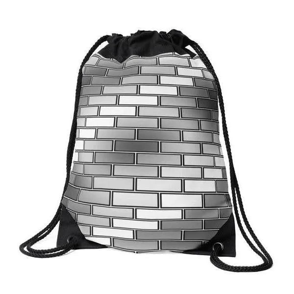 Drawstring Bags-BRICK WALL #2 Drawstring Bags-Grays & White-from COLORADDICTED.COM-