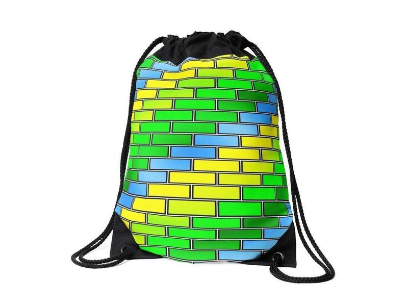 Drawstring Bags-BRICK WALL #2 Drawstring Bags-Greens &amp; Yellows &amp; Light Blues-from COLORADDICTED.COM-