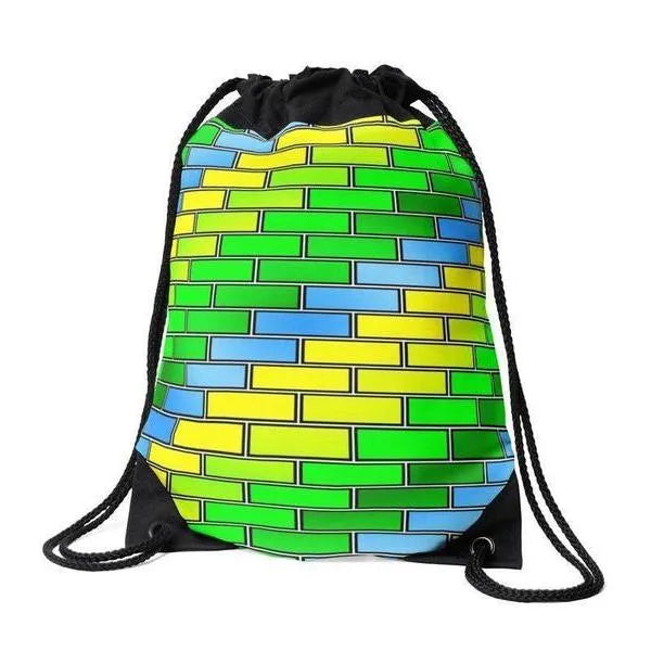 Drawstring Bags-BRICK WALL #2 Drawstring Bags-Greens & Yellows & Light Blues-from COLORADDICTED.COM-