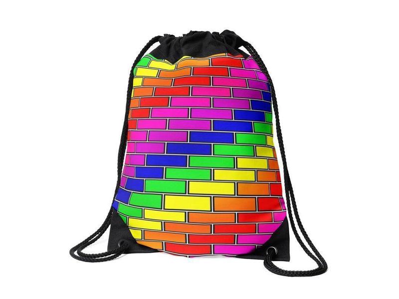 Drawstring Bags-BRICK WALL #2 Drawstring Bags-Multicolor Bright-from COLORADDICTED.COM-
