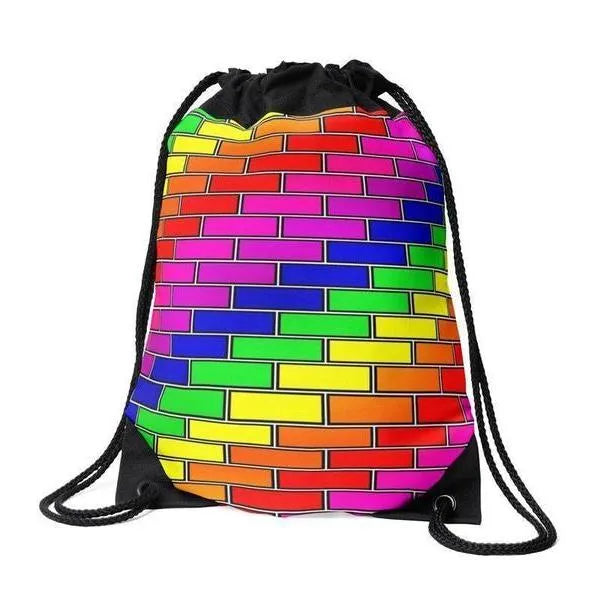 Drawstring Bags-BRICK WALL #2 Drawstring Bags-Multicolor Bright-from COLORADDICTED.COM-