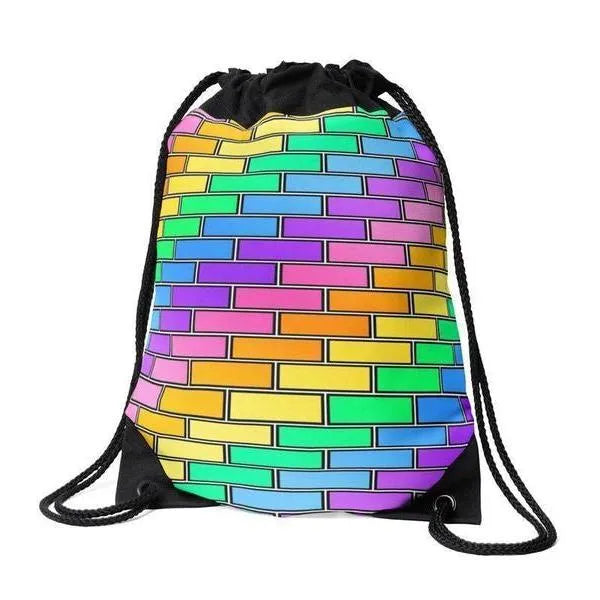 Drawstring Bags-BRICK WALL #2 Drawstring Bags-Multicolor Light-from COLORADDICTED.COM-