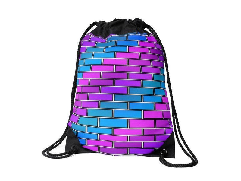 Drawstring Bags-BRICK WALL #2 Drawstring Bags-Purples &amp; Violets &amp; Fuchsias &amp; Turquoises-from COLORADDICTED.COM-