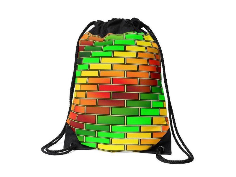 Drawstring Bags-BRICK WALL #2 Drawstring Bags-Reds &amp; Oranges &amp; Yellows &amp; Greens-from COLORADDICTED.COM-