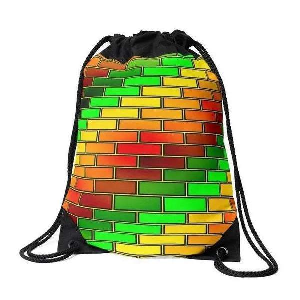 Drawstring Bags-BRICK WALL #2 Drawstring Bags-Reds & Oranges & Yellows & Greens-from COLORADDICTED.COM-