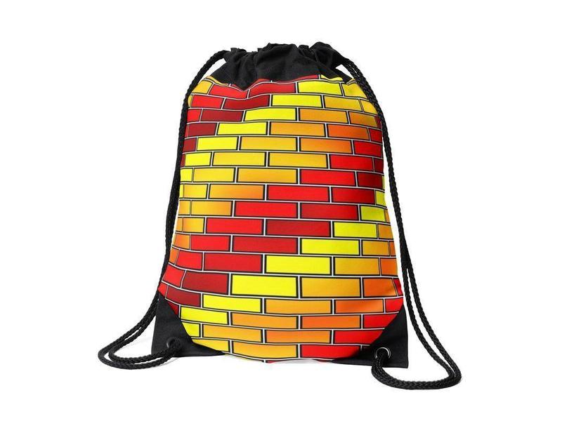 Drawstring Bags-BRICK WALL #2 Drawstring Bags-Reds &amp; Oranges &amp; Yellows-from COLORADDICTED.COM-