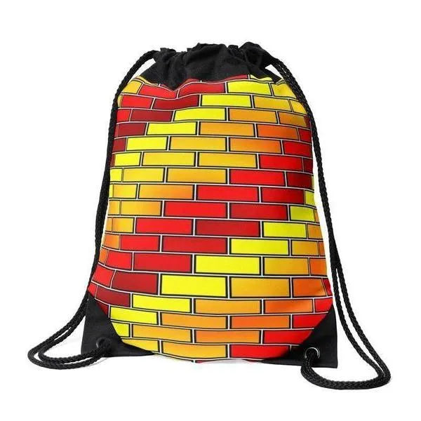 Drawstring Bags-BRICK WALL #2 Drawstring Bags-Reds & Oranges & Yellows-from COLORADDICTED.COM-