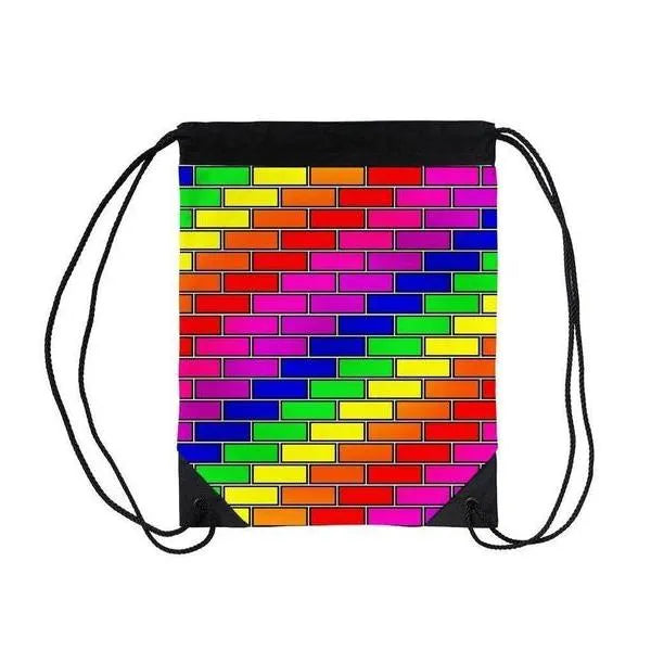 Drawstring Bags-BRICK WALL #2 Drawstring Bags-Multicolor Bright-from COLORADDICTED.COM-
