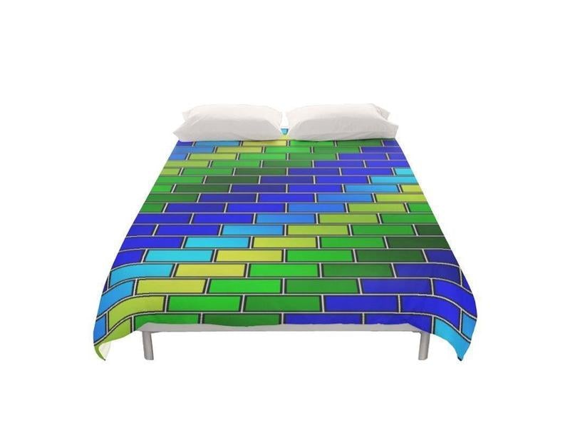 Duvet Covers-BRICK WALL #2 Duvet Covers-Blues &amp; Greens-from COLORADDICTED.COM-