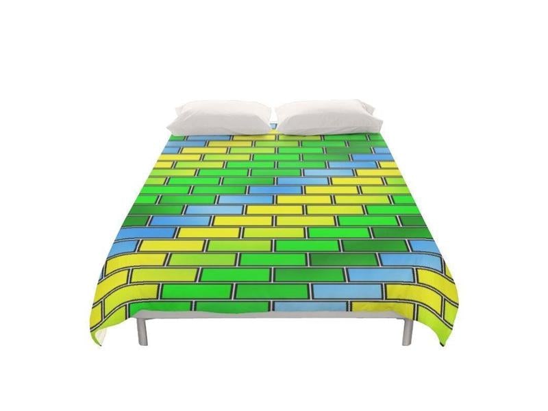 Duvet Covers-BRICK WALL #2 Duvet Covers-Greens &amp; Yellows &amp; Light Blues-from COLORADDICTED.COM-