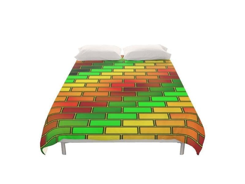 Duvet Covers-BRICK WALL #2 Duvet Covers-Reds &amp; Oranges &amp; Yellows &amp; Greens-from COLORADDICTED.COM-