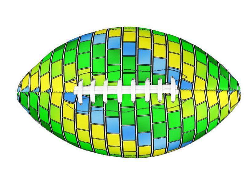 Footballs-BRICK WALL #2 Footballs &amp; Mini Footballs-Greens &amp; Yellows &amp; Light Blues-from COLORADDICTED.COM-