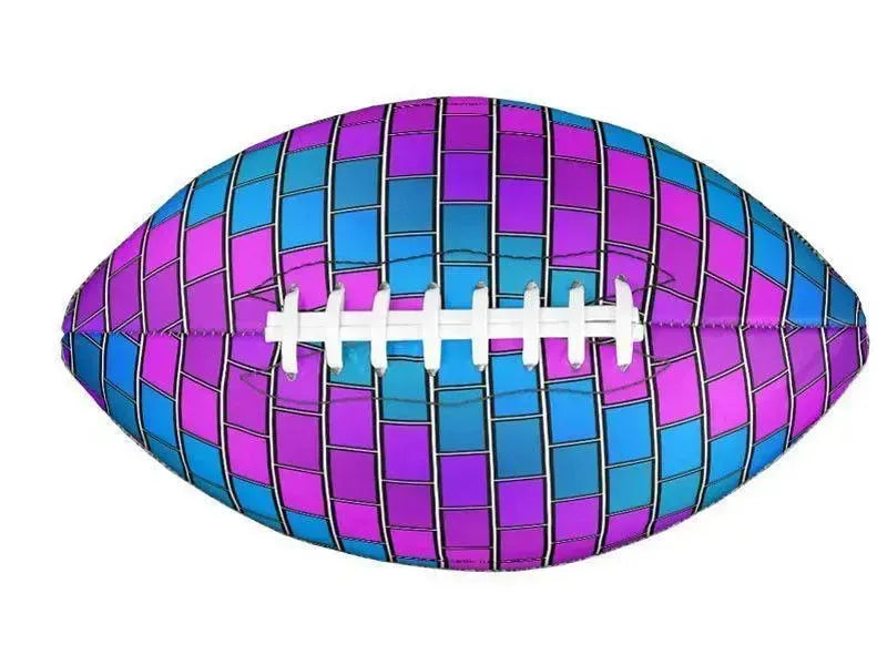 Footballs-BRICK WALL #2 Footballs & Mini Footballs-Purples & Violets & Fuchsias & Turquoises-from COLORADDICTED.COM-