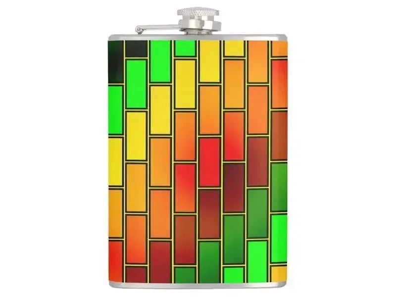 Hip Flasks-BRICK WALL #2 Hip Flasks-Reds & Oranges & Yellows & Greens-from COLORADDICTED.COM-