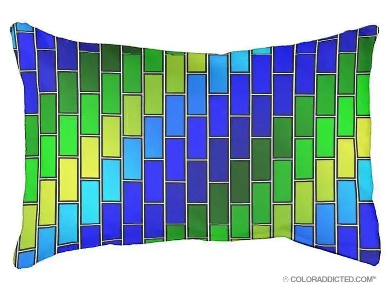 Dog Beds-BRICK WALL #2 Indoor/Outdoor Dog Beds-Blues & Greens-from COLORADDICTED.COM-