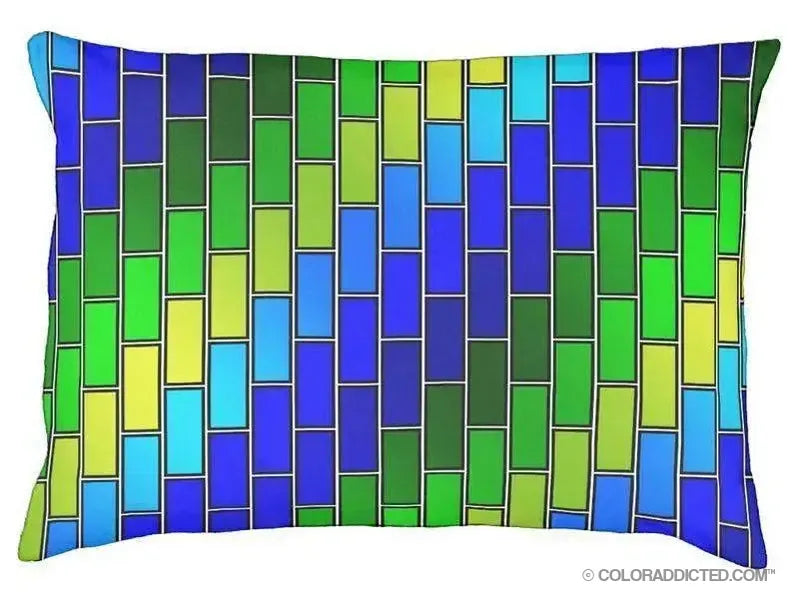 Dog Beds-BRICK WALL #2 Indoor/Outdoor Dog Beds-Blues & Greens-from COLORADDICTED.COM-