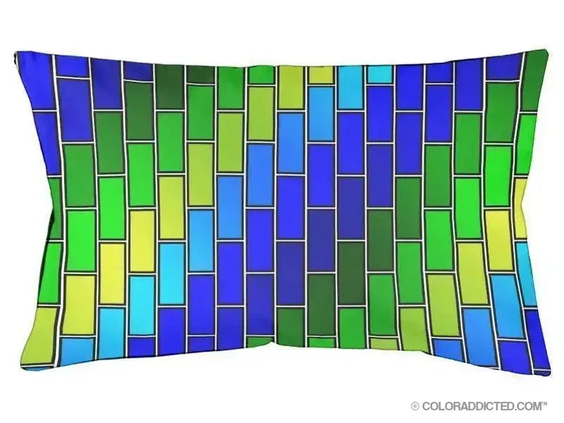 Dog Beds-BRICK WALL #2 Indoor/Outdoor Dog Beds-Blues & Greens-from COLORADDICTED.COM-