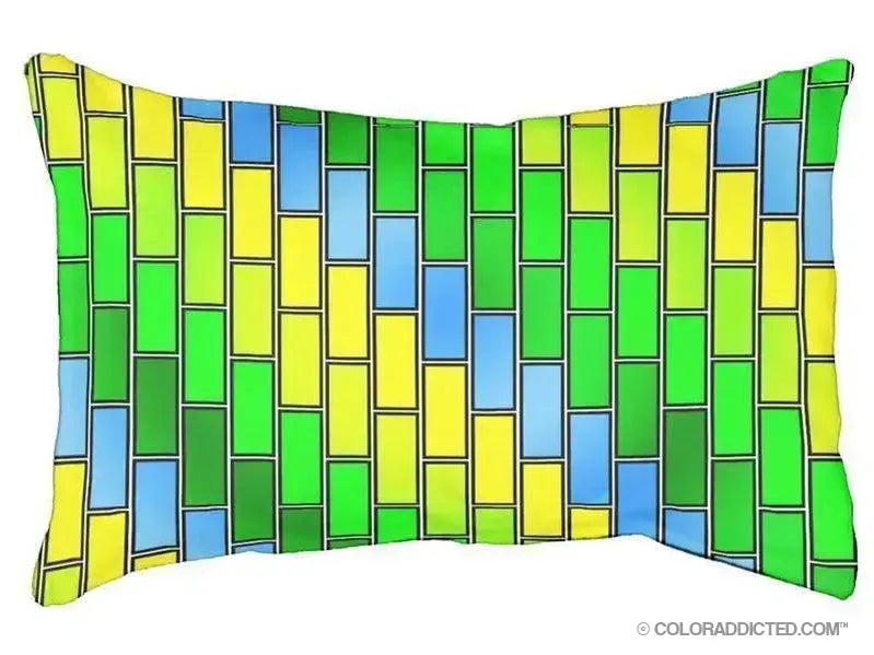 Dog Beds-BRICK WALL #2 Indoor/Outdoor Dog Beds-Greens, Yellows & Light Blues-from COLORADDICTED.COM-