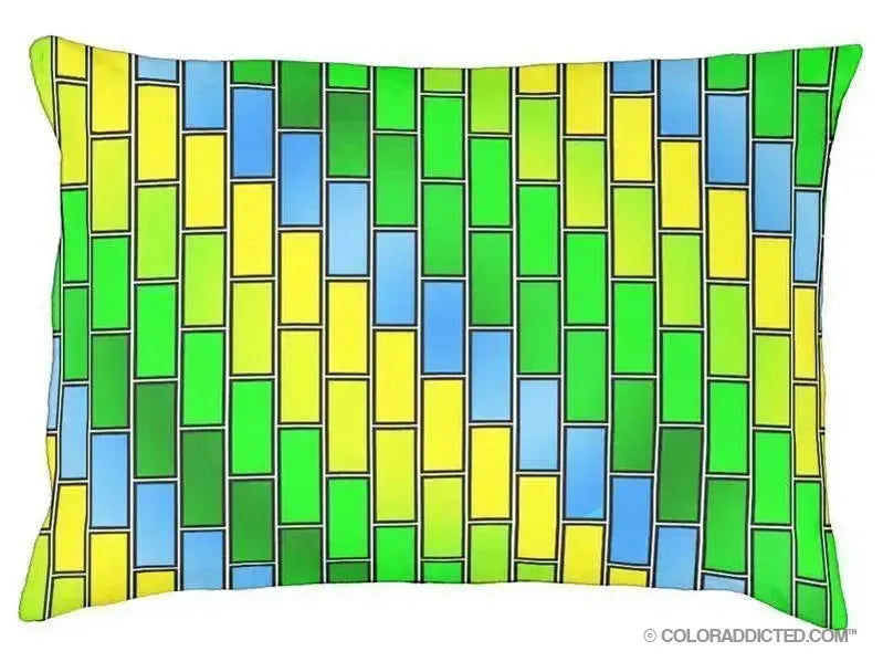 Dog Beds-BRICK WALL #2 Indoor/Outdoor Dog Beds-Greens, Yellows & Light Blues-from COLORADDICTED.COM-