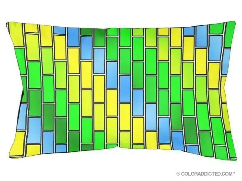 Dog Beds-BRICK WALL #2 Indoor/Outdoor Dog Beds-Greens, Yellows & Light Blues-from COLORADDICTED.COM-