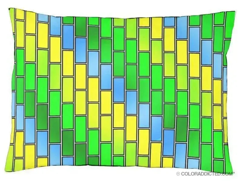 Dog Beds-BRICK WALL #2 Indoor/Outdoor Dog Beds-Greens, Yellows & Light Blues-from COLORADDICTED.COM-