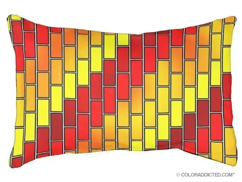 Dog Beds-BRICK WALL #2 Indoor/Outdoor Dog Beds-Reds, Oranges & Yellow-from COLORADDICTED.COM-