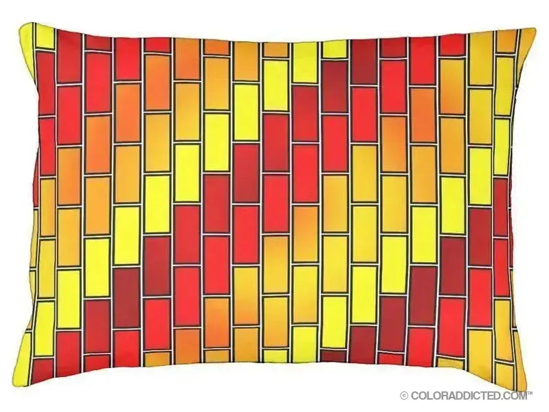 Dog Beds-BRICK WALL #2 Indoor/Outdoor Dog Beds-Reds, Oranges & Yellow-from COLORADDICTED.COM-