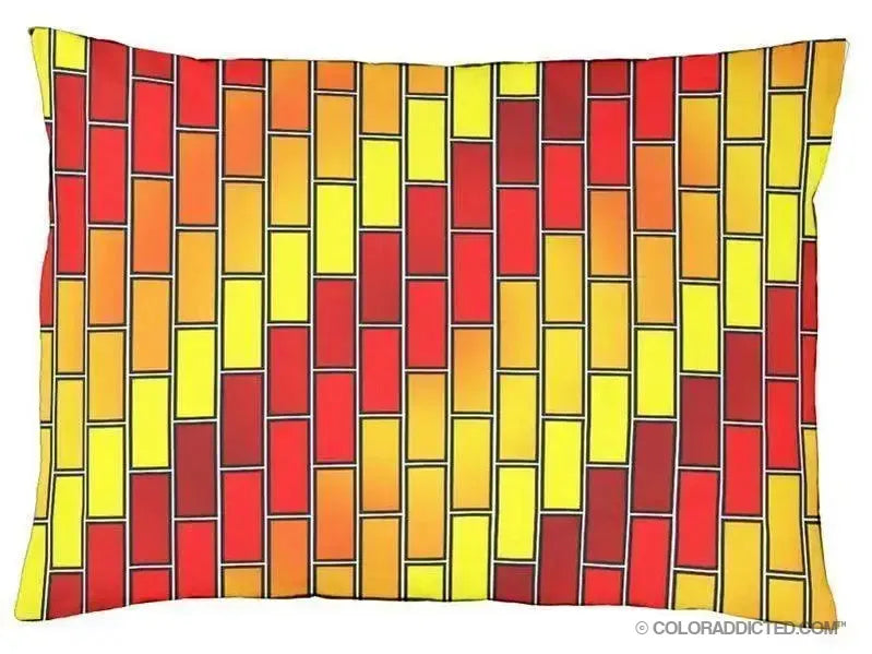 Dog Beds-BRICK WALL #2 Indoor/Outdoor Dog Beds-Reds, Oranges & Yellow-from COLORADDICTED.COM-