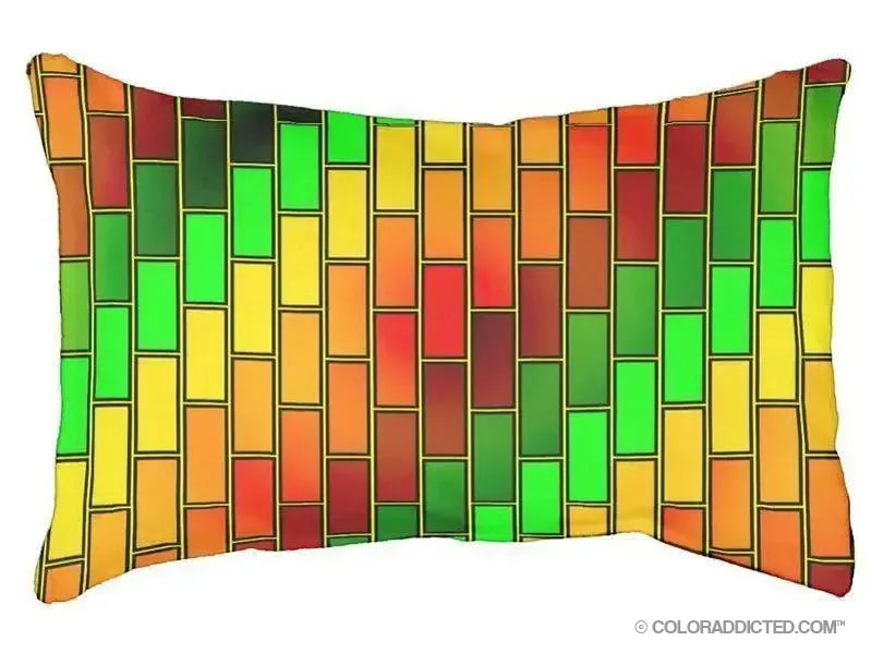 Dog Beds-BRICK WALL #2 Indoor/Outdoor Dog Beds-Reds, Oranges, Yellows & Greens-from COLORADDICTED.COM-