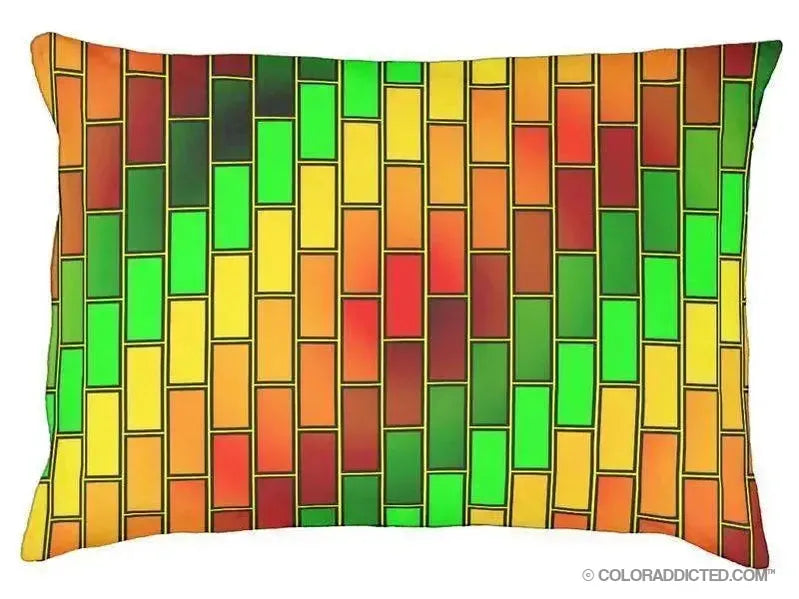 Dog Beds-BRICK WALL #2 Indoor/Outdoor Dog Beds-Reds, Oranges, Yellows & Greens-from COLORADDICTED.COM-