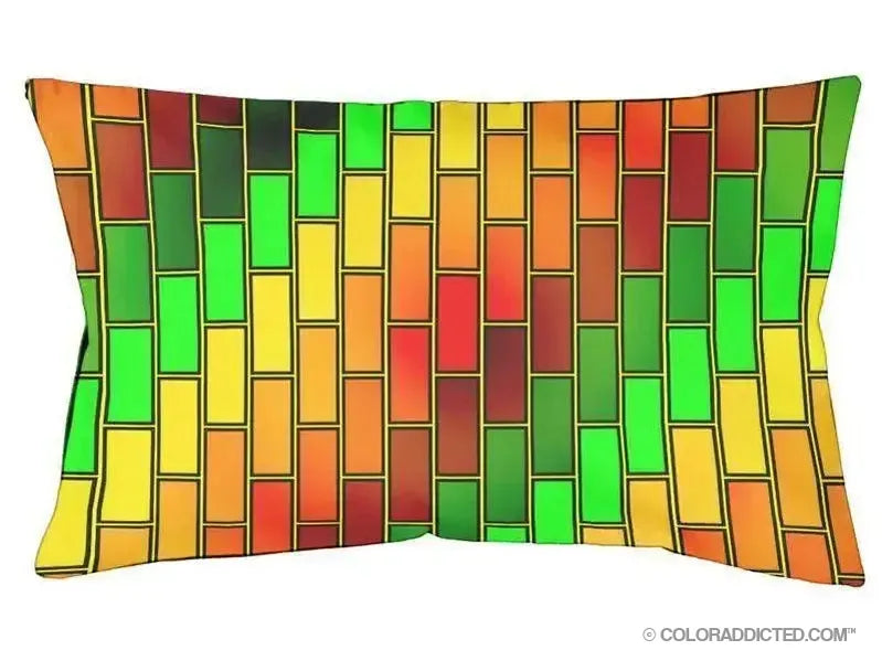 Dog Beds-BRICK WALL #2 Indoor/Outdoor Dog Beds-Reds, Oranges, Yellows & Greens-from COLORADDICTED.COM-