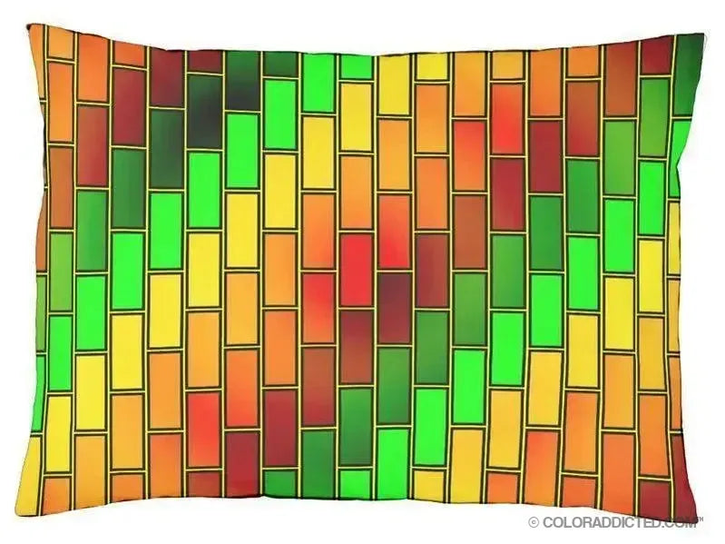 Dog Beds-BRICK WALL #2 Indoor/Outdoor Dog Beds-Reds, Oranges, Yellows & Greens-from COLORADDICTED.COM-