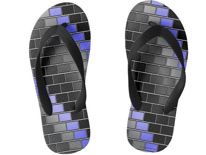 Kids Flip Flops-BRICK WALL #2 Kids Flip Flops-Black &amp; Grays &amp; Light Blues-from COLORADDICTED.COM-