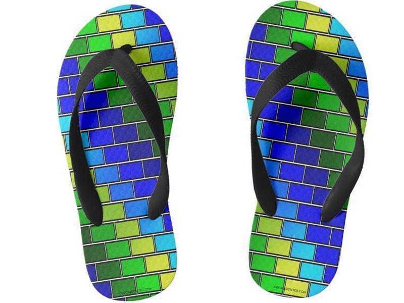 Kids Flip Flops-BRICK WALL #2 Kids Flip Flops-Blues &amp; Greens-from COLORADDICTED.COM-