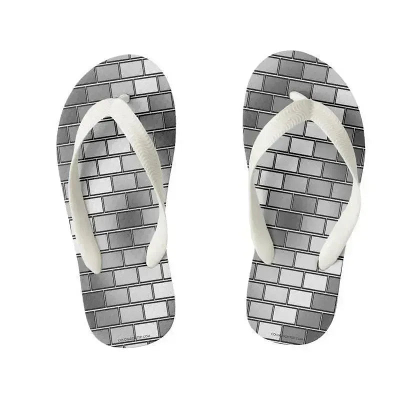 Kids Flip Flops-BRICK WALL #2 Kids Flip Flops-Grays & White-from COLORADDICTED.COM-
