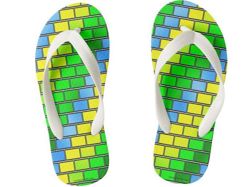 Kids Flip Flops-BRICK WALL #2 Kids Flip Flops-Greens &amp; Yellows &amp; Light Blues-from COLORADDICTED.COM-