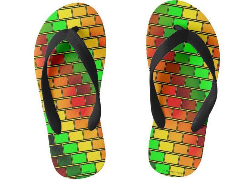 Kids Flip Flops-BRICK WALL #2 Kids Flip Flops-Reds &amp; Oranges &amp; Yellows &amp; Greens-from COLORADDICTED.COM-