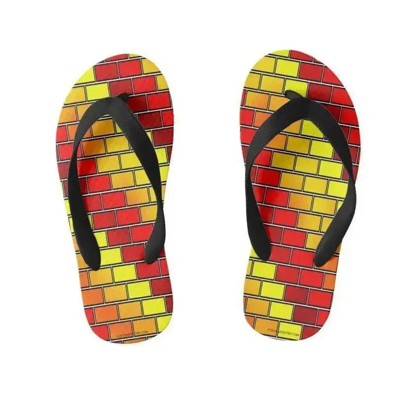 Kids Flip Flops-BRICK WALL #2 Kids Flip Flops-Reds & Oranges & Yellows-from COLORADDICTED.COM-