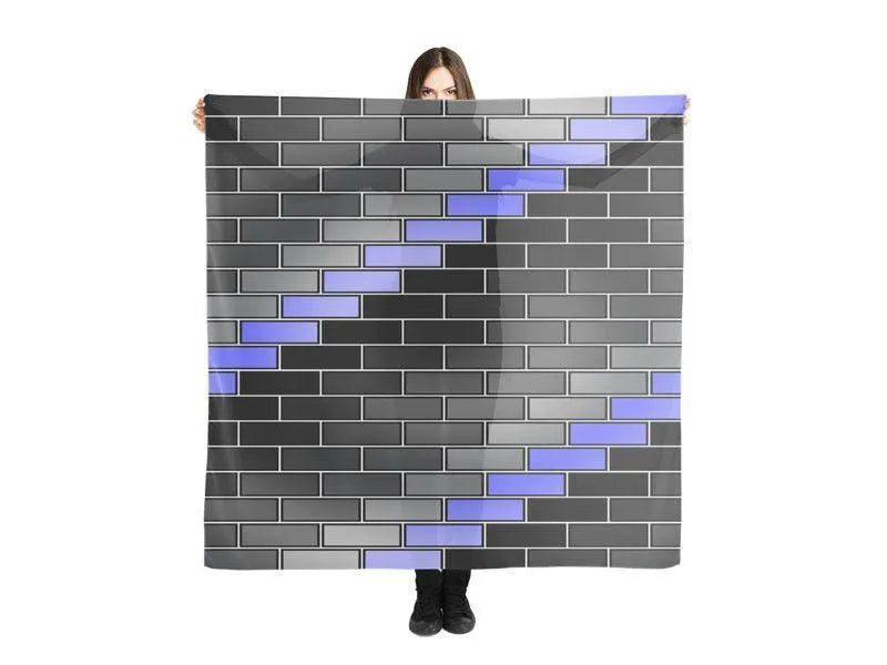 Large Square Scarves & Shawls-BRICK WALL #2 Large Square Scarves & Shawls-Black & Grays & Light Blues-from COLORADDICTED.COM-