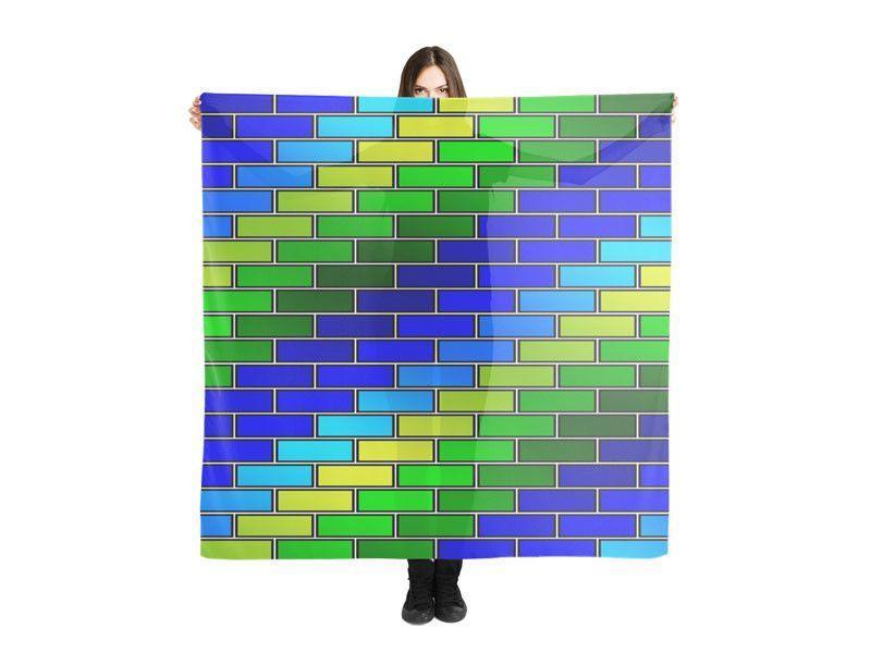 Large Square Scarves &amp; Shawls-BRICK WALL #2 Large Square Scarves &amp; Shawls-Blues &amp; Greens-from COLORADDICTED.COM-