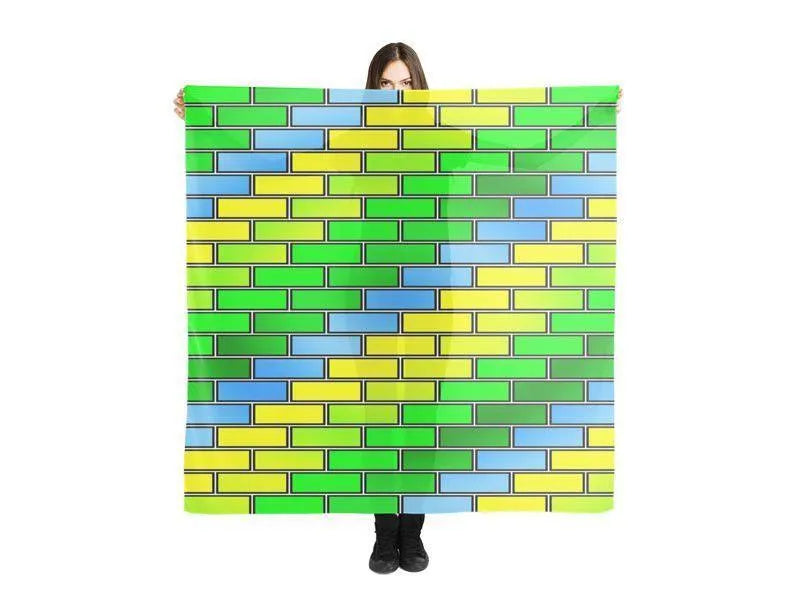 Large Square Scarves & Shawls-BRICK WALL #2 Large Square Scarves & Shawls-Greens & Yellows & Light Blues-from COLORADDICTED.COM-