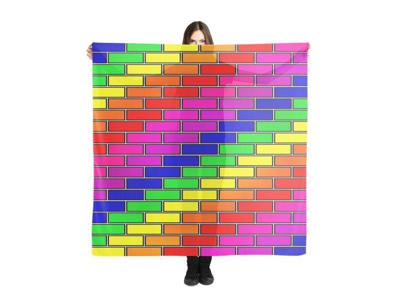 Large Square Scarves & Shawls-BRICK WALL #2 Large Square Scarves & Shawls-Multicolor Bright-from COLORADDICTED.COM-